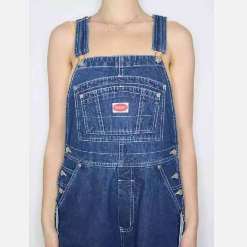 LAST ONE!!! NEW Vintage Sz 20 Blue Denim Carpenter Style Bib Overalls REVOLT - Picture 3 of 10